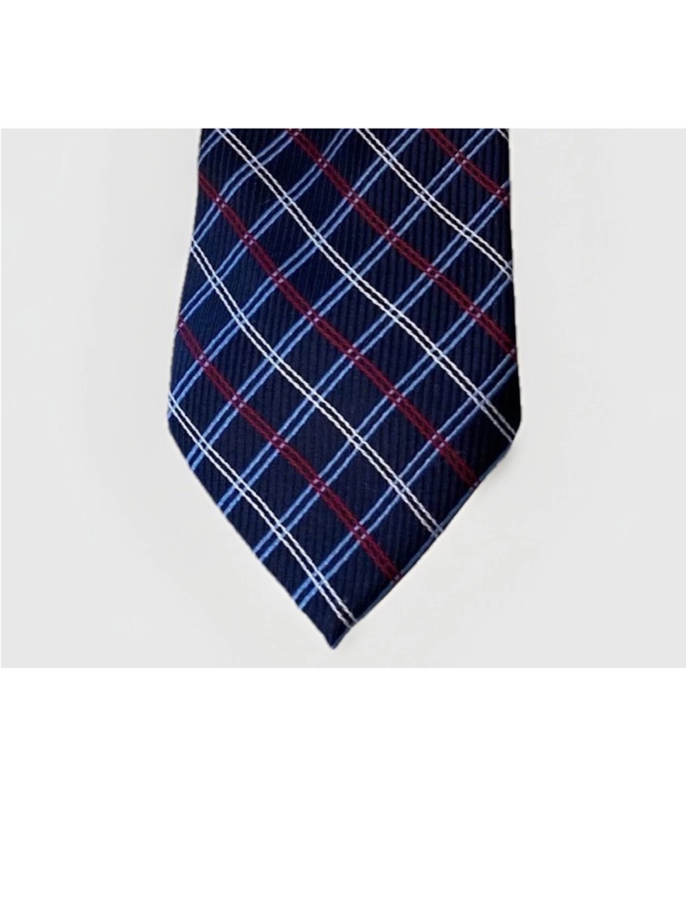 Stafford Navy Plaid Tie with Red and Light Blue Stripes
